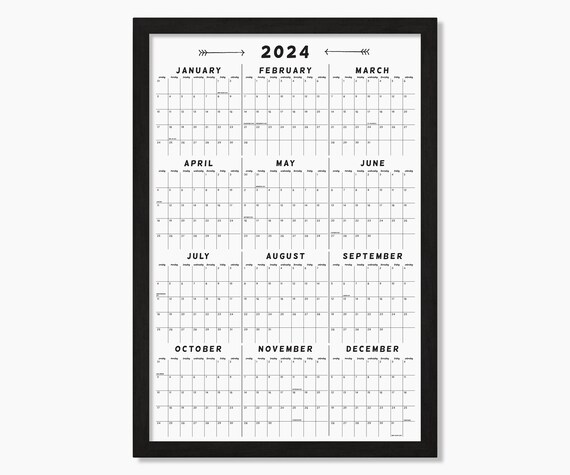 2024 Yearly Calendar With DATES Annual Calendar Full Year Calendar LARGE Whiteboard  Calendar 24189 - Etsy