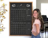 Command Center 2 month LARGE Chalkboard Calendar - Dry erase calendar with eucalyptus leaves - Framed calendar -  #24135