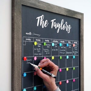 Monthly Framed Chalkboard Calendar + 4 sections | Vertical Knope