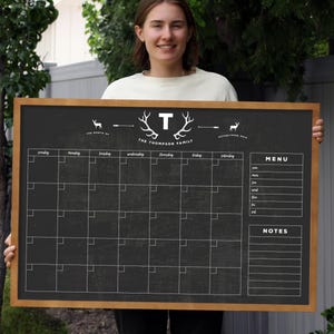 Cabin Style Calendar w/ Antlers & Deer | Family Chalkboard Calendar| Dry-erase calendar | Wilderness Outdoor Style LARGE #24101 Antlers
