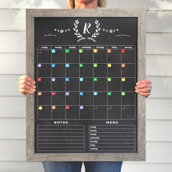 MONTHLY CALENDAR AND MEMO CHALKBOARD - ERASABLE SURFACE GRAPHICS