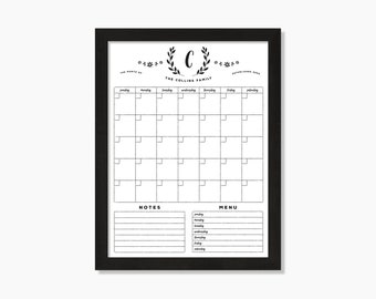 Farmhouse Monogrammed Whiteboard Calendar | Personalized Dry Erase Chalkboard Calendar | Command Center Medium #18100