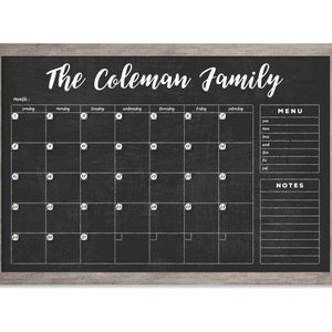Large Personalized Calendar, Custom Family Name Calendar , Dry-Erase Chalkboard Calendar, 36x24 Horizontal Reusable Calendar 24101 image 1