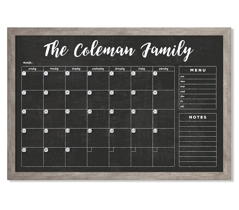 Large Personalized Calendar, Custom Family Name Calendar , Dry-Erase Chalkboard Calendar, 36x24 Horizontal Reusable Calendar 24101 image 1