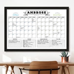 Personalized Dry Erase Wall Calendar with Custom To Do List and Notes Organization Sections | Large Whiteboard Calendar - 2 months #24175