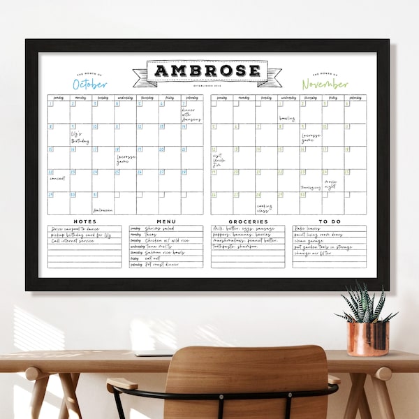 Personalized Dry Erase Wall Calendar with Custom To Do List and Notes Organization Sections | Large Whiteboard Calendar - 2 months #24175