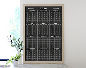 2026 Yearly Calendar with Dates and Holidays | Annual calendar | full year calendar | LARGE Chalkboard Calendar #24185