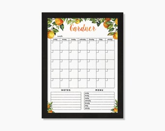 Watercolor Calendar Mandarin Orange - Dry erase calendar MEDIUM - Framed calendar - Family calendar #18302