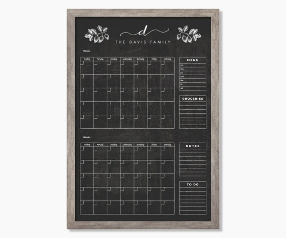 Command Center 2 Month LARGE Chalkboard Calendar Dry Erase Calendar With  Eucalyptus Leaves Framed Calendar 24135 - Etsy