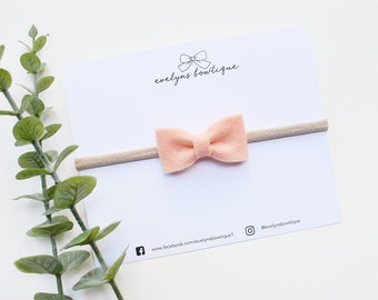 Peach Felt Bow | Newborn Headbands and Bows, Preemie Baby Bows, Tiny Wool Felt Bow, Small Baby Hair Bows, Mini Baby Bows, New Mom Gift