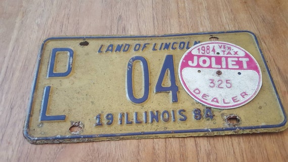 Vintage 1984 Illinois Dealer License Plate Dl 04 With Joliet Etsy