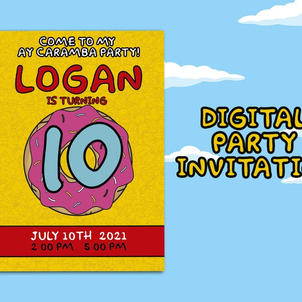Invitation à la fête des Simpsons, invitation aux Simpsons impressionnante personnalisable, invitation à la carte numérique