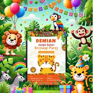 Custom Tiger Safari Birthday Invitation Editable Safari Party Invite Personalized Digital Download tiger Birthday Printable Invitation
