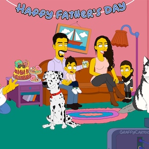 Christmas SALE Simpsons Portrait, fathers gift, turn me yellow Simpsons Family Portrait, Couple Portrait, Simpsons Style, Family cartoon