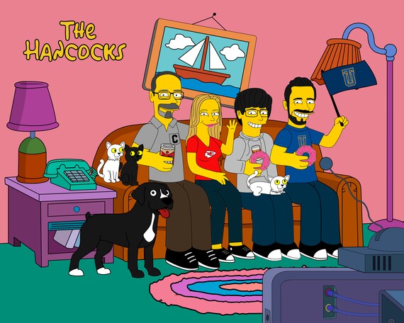 6 Simpson Characters On The Couch Portrait Yellow Character Etsy