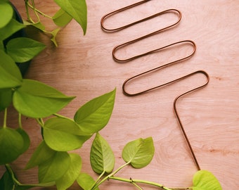 Squiggly indoor plant stake, upcycled copper plant support