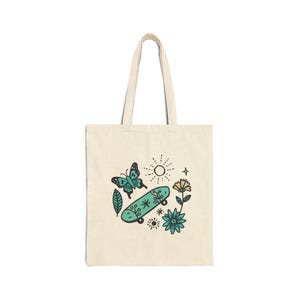 Skateboard Tragetasche | Floral Schmetterling Skater Mädchen Tasche | Ästhetische Leinwand Tasche | Chill Streetwear Strand Vibes Tasche