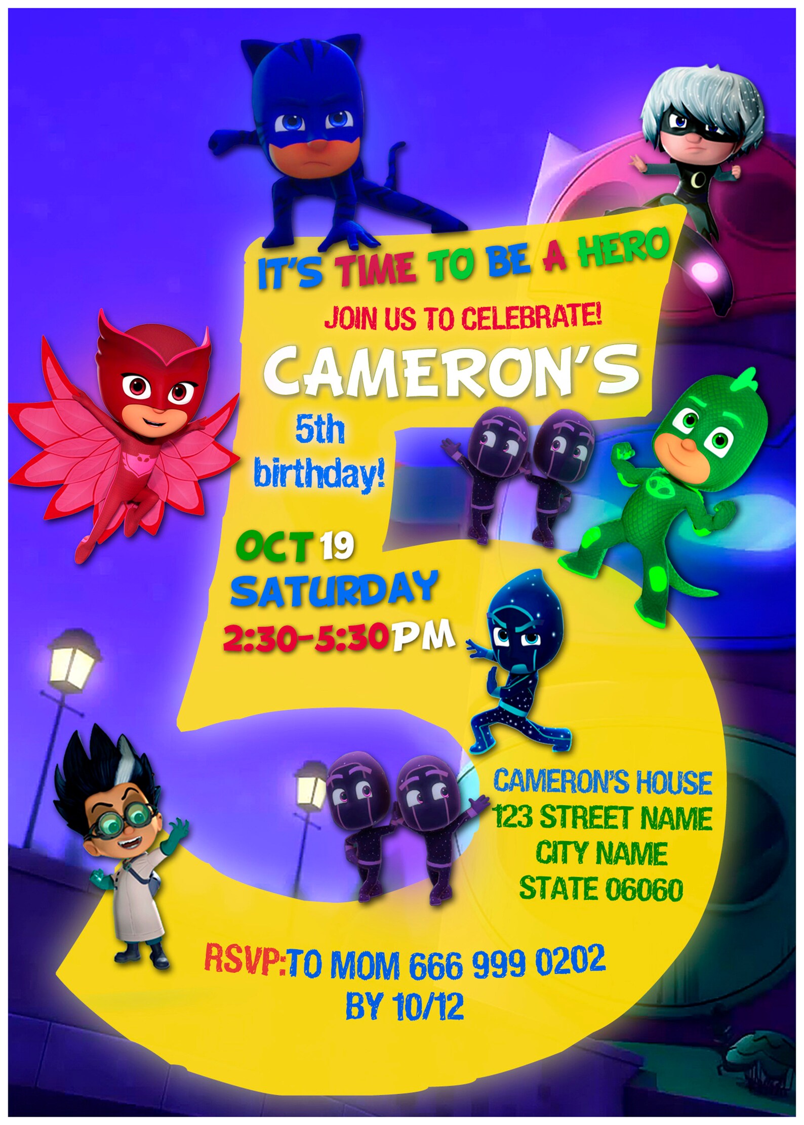 Pj Masks Invitation Pj Masks Birthday Invitation Pj Masks Etsy