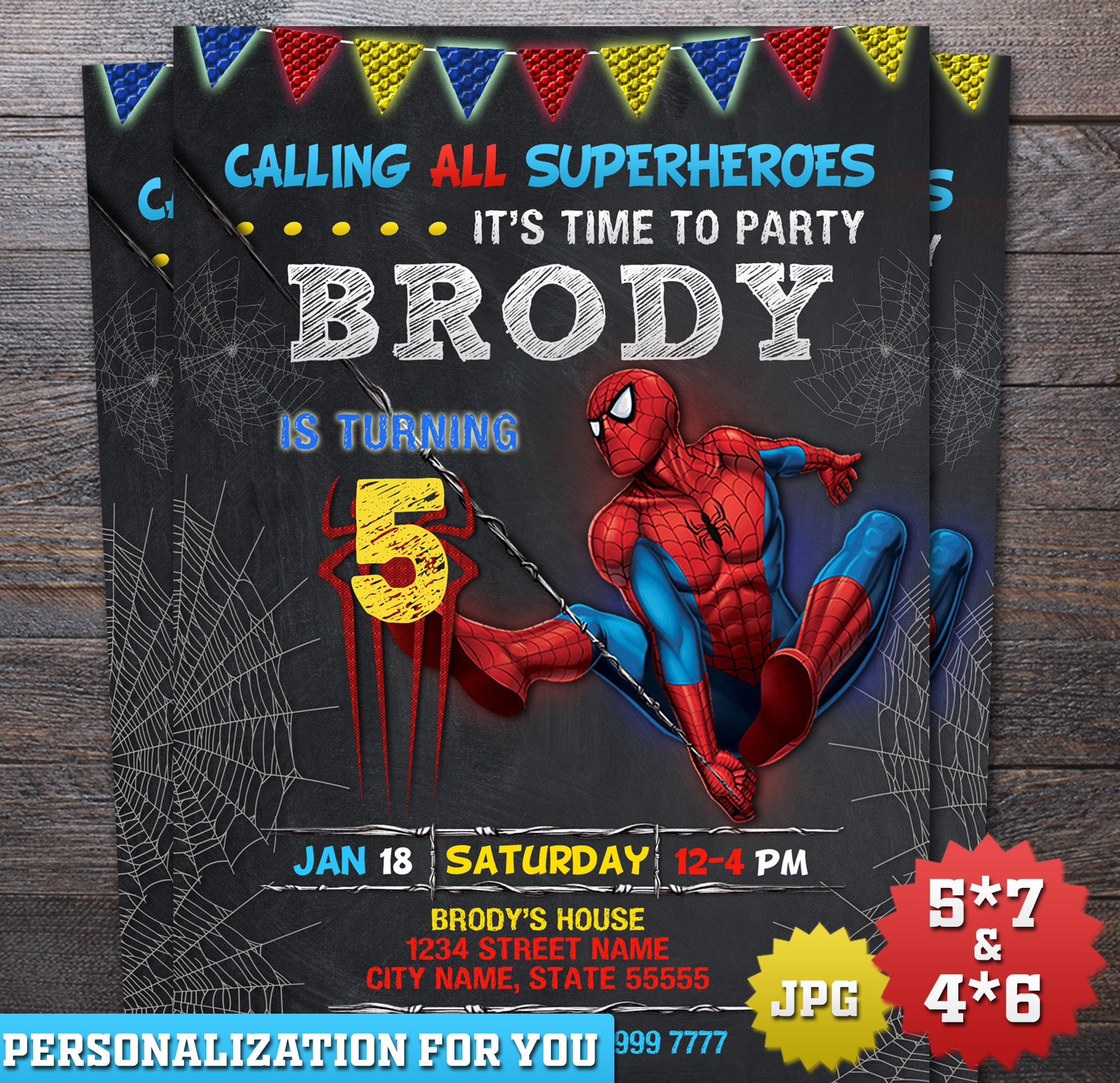 Spider Man Invitation Spiderman Birthday Invitation Spider Etsy