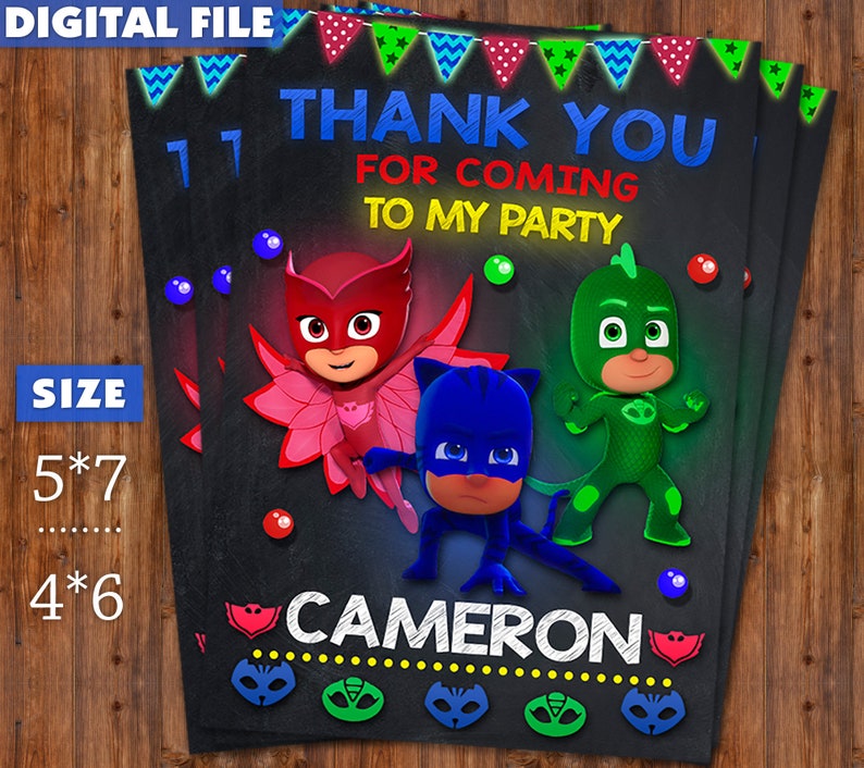 Pj Masks Thank You Card Pj Masks Thank You Card Digital Pj | Etsy