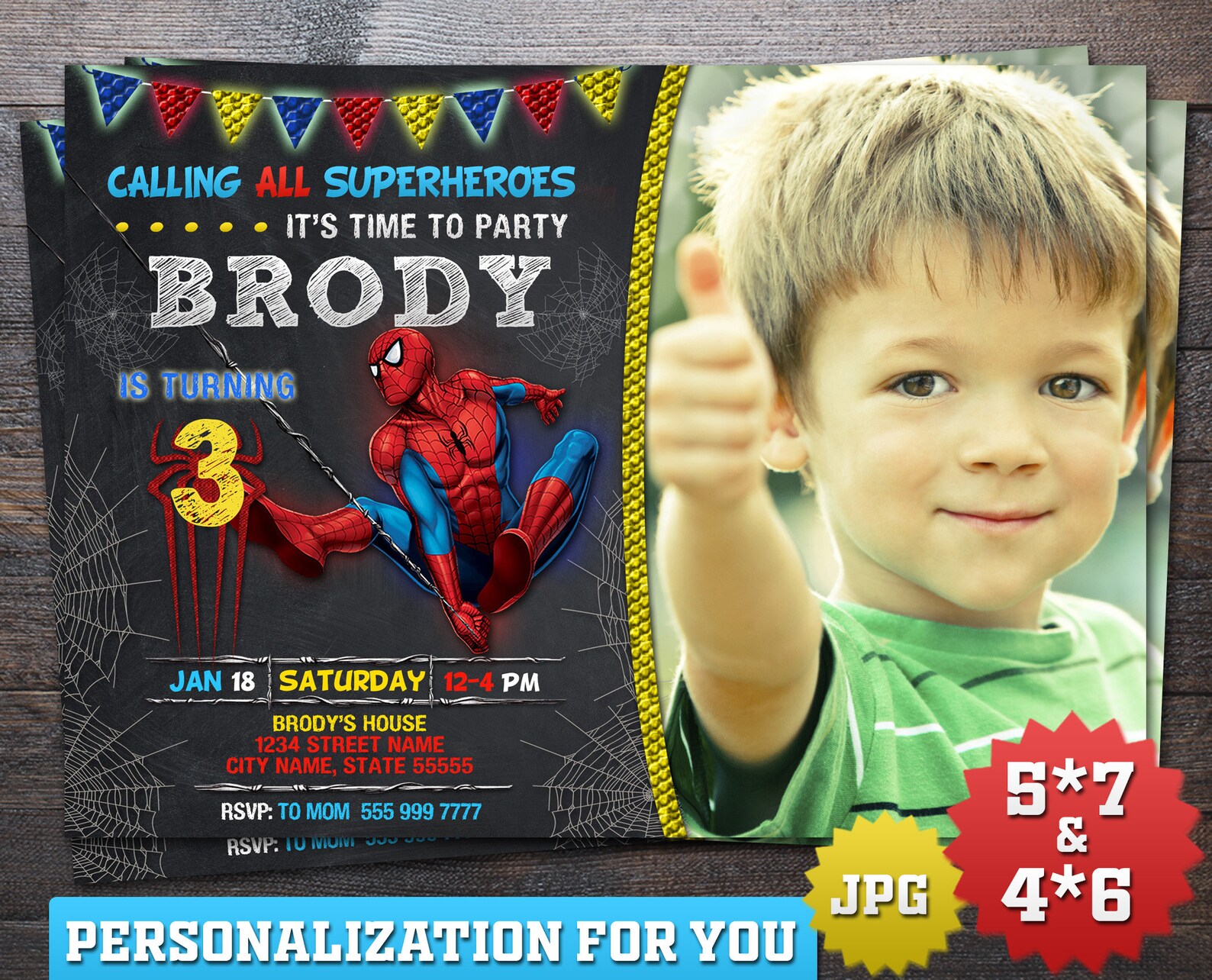Spider Man Invitation Spiderman Photo Invitation Spider Man | Etsy