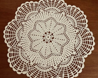 Crochet lace doily, cream handmade doily, table doily
