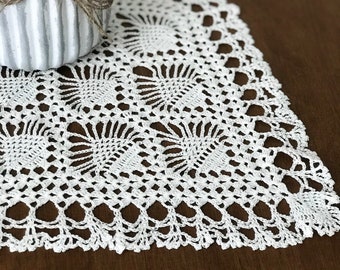 Linen crochet doily for furniture,  hand crocheted, handmade rhombus dresser doily, table cloth doily, 100% linen, linen gifts for her