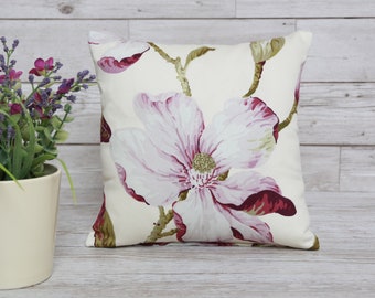 Fuchsia floral pillow cover, throw pillow cover, cream floral pillow cases, pillow covers, cushion cover, 16x16 inch, 12x16, 10x10, cotton