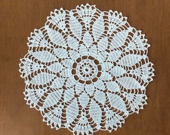 Handmade doily, white crochet doily, hand crocheted cotton doily, 35 cm