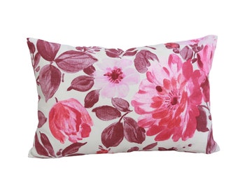 Pink floral botanical pillow cover,  cushion cover 16 x 16 inches, 12 x 18 inches