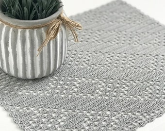 Crochet table mat, dresser runner, rectangular oblong doily, table covering, lace dresser topper,  hand crochet doily, handmade, 100% cotton
