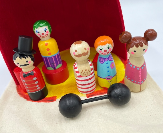 Mini monde du cirque, Jouet en bois de cirque, Jeu éducatif pour enfants,  Jeu de tente de cirque, Jeu de méthode Montessori, Clowns, trapéziste,  Homme fort -  France