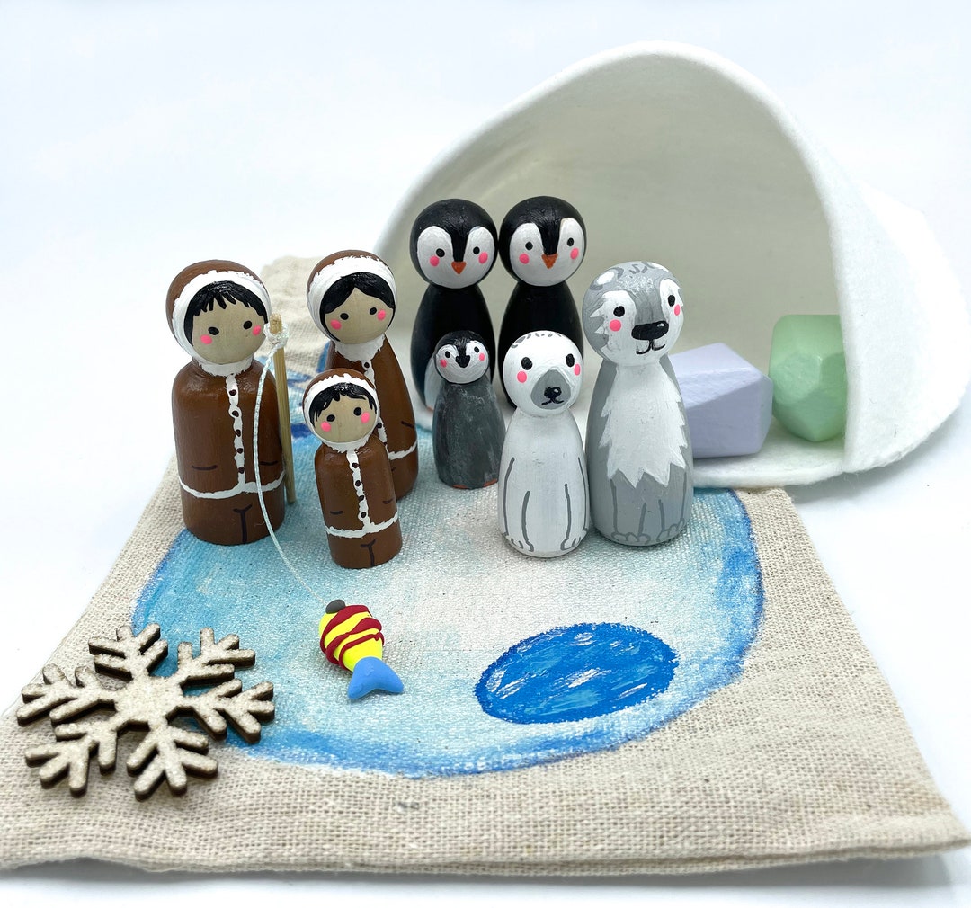 Mini Eskimo World Eskimo Wooden Toy Polar Bears Educational Etsy