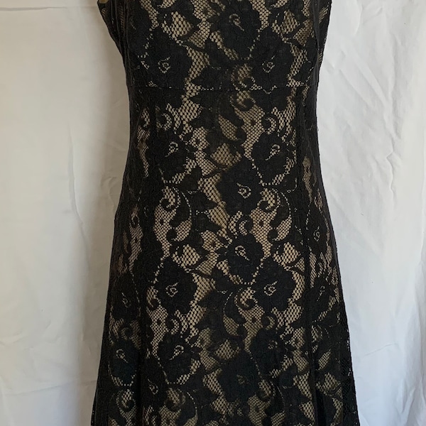 Vintage Black Lace Cocktail Dress Evening Dress Wedding, Sleeveless, Small