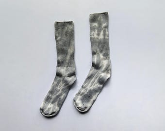 Ice Dyed Bamboo Crew Socks: Pewter Gray Tie Dye, Soft & Unique