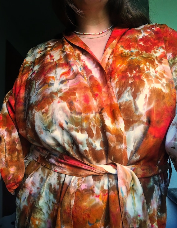 Tie Dyed Robe | Naturally Hand dyed Rayon  | Women's kimono