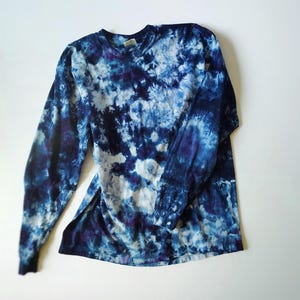 Indigo Ice-Dyed Long Sleeve Shirt: Women&#39;s Cotton Hippie Top