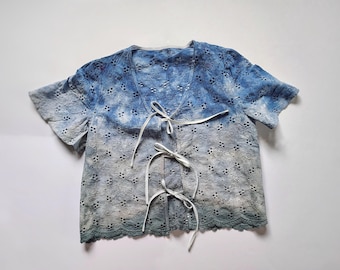 Tie Front Embroidery Top, Boho Summer Top, Tie Dye Blouse| Flowy Festival Top Women
