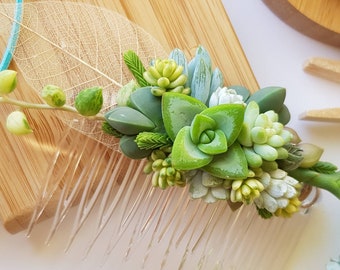 Real Succulent Hair Comb, Plantable Bridesmaid Wedding Jewelry