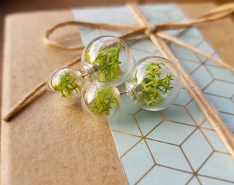 Double Sided Moss Studs, Stirling Silver, Terrarium Earrings
