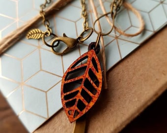 Laser Cut Wooden Leaf Necklace, Botanical Boho Jewelry