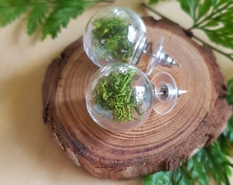 XL Green Moss Stud Earrings, Plant Terrarium Jewelry