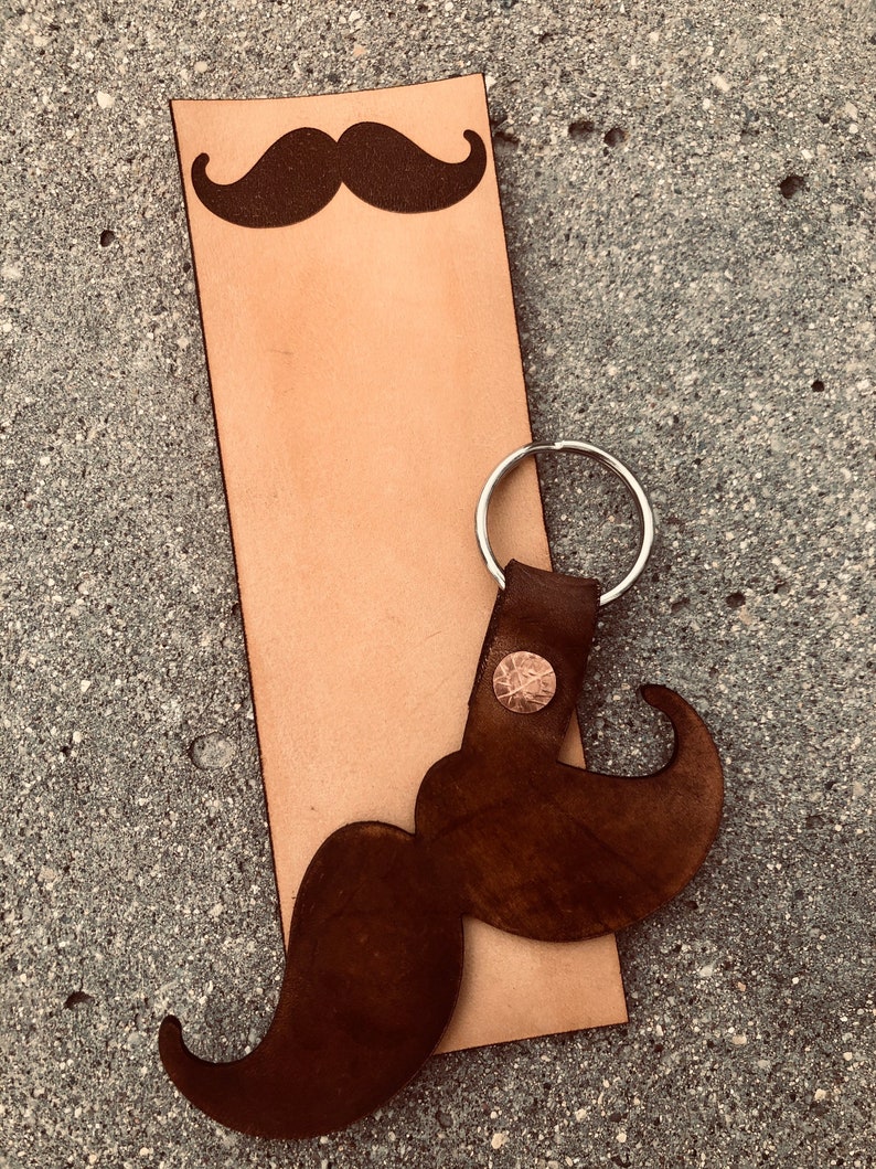 leather moustache bookmark and keychain Father\u2019s Day mini set