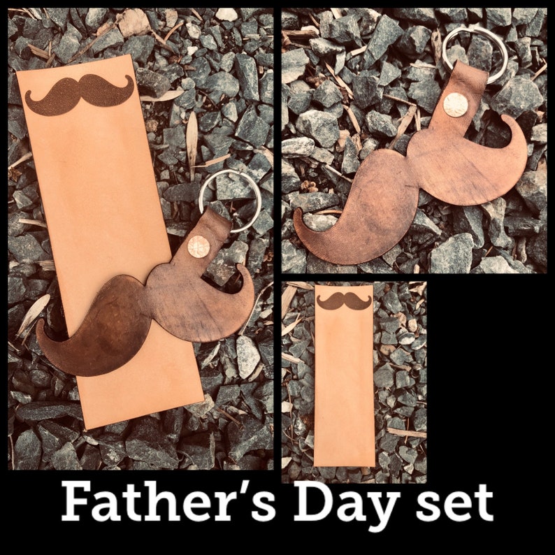 leather moustache bookmark and keychain Father\u2019s Day mini set