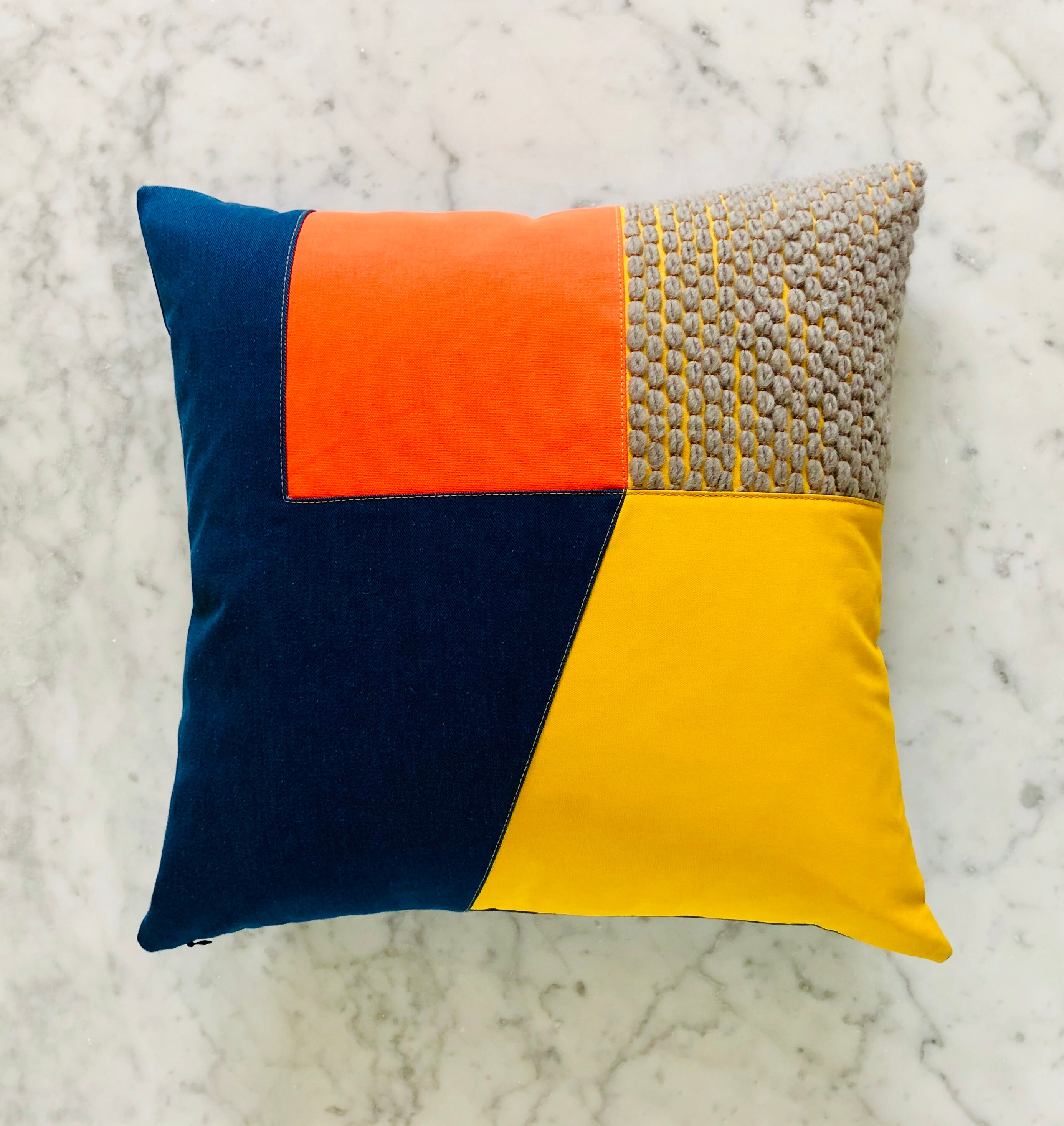 Cushion with bright geometric design. Hand embroidered detail. Etsy