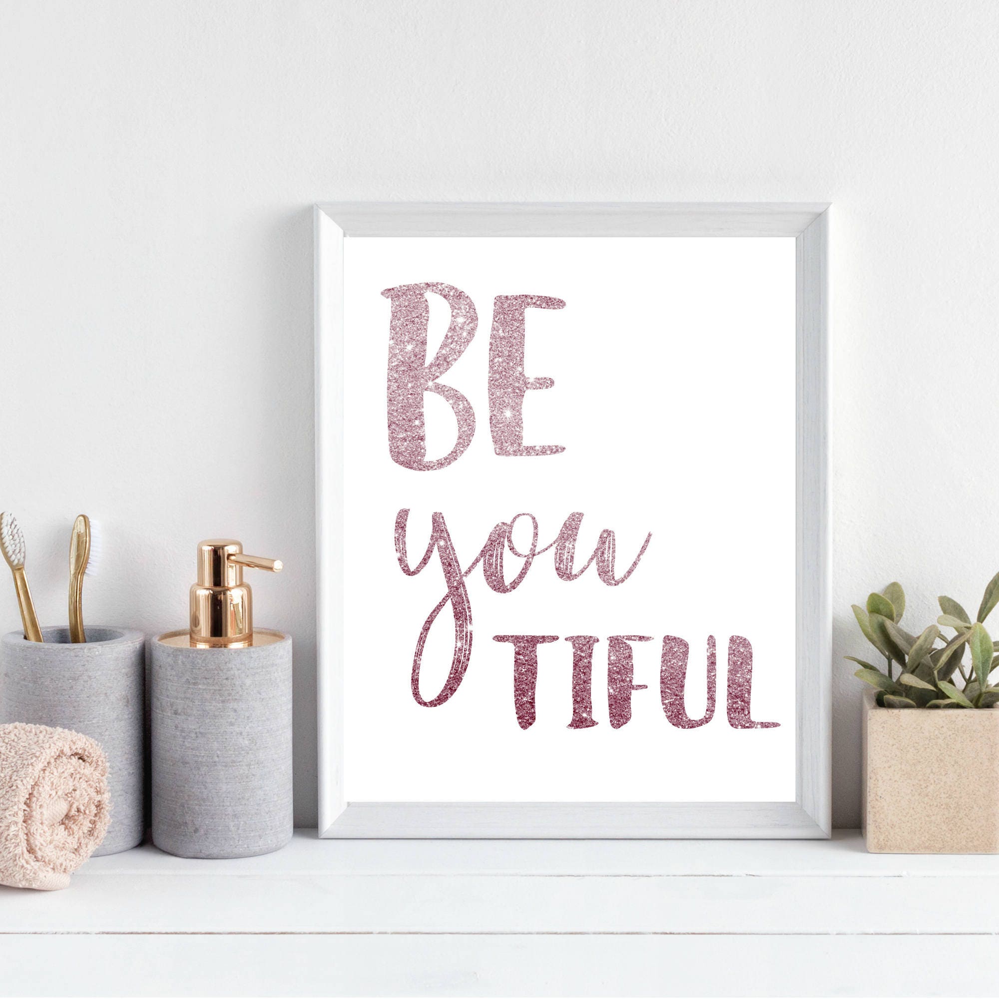 Be You Tiful Pink Glitter Font Wall Quote//bathroom Quote Wall Etsy