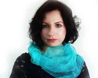 Light silk scarf, turquoise silk scarf, écharpe en soie,