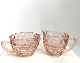 Depressionsglas Sahnekännchen & Zuckerdose - Jeannette Glass Co. zwischen 1929-1933.