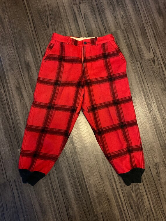 Red & Black plaid wool hunting pants