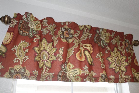 Valances Curtains Designer Fabric Rustic Red Floral Pattern Etsy